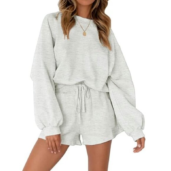 Oversized Batwing Sleeve Lounge Set Soft Fabric Sweatsuit Top Shorts - Picture 2 of 8